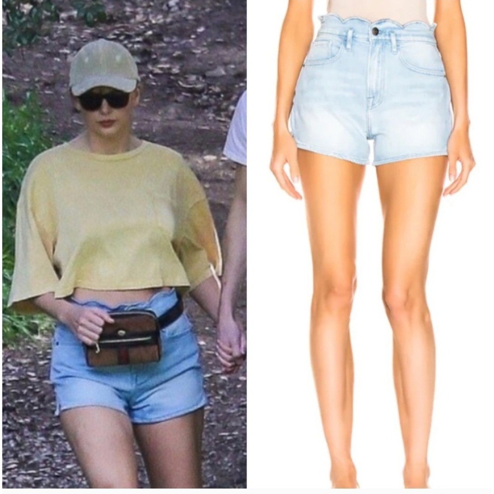 Frame Denim Light Wash Scallop Waist Denim Jean Shorts